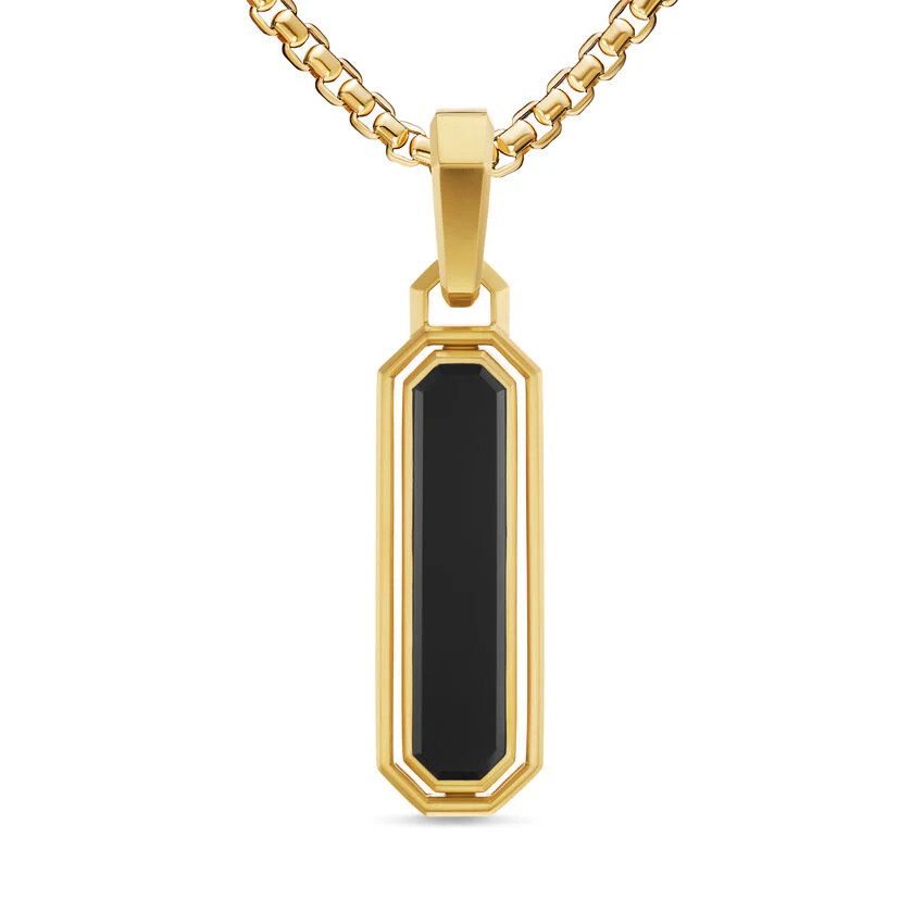 Streamline Inlay Amulet in 18K Yellow Gold with Black Onyx and Lapis, 30.7mm - Image 2