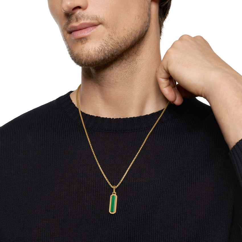 Streamline Inlay Amulet in 18K Yellow Gold with Black Onyx and Malachite, 30.7mm - Image 4
