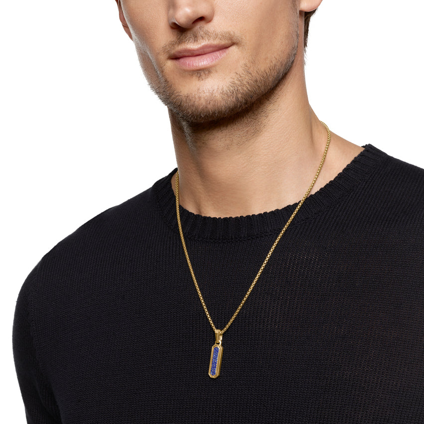 Streamline Inlay Amulet in 18K Yellow Gold with Lapis and Sapphires, 30.7mm - Image 5