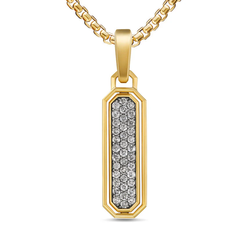 Streamline Inlay Amulet in 18K Yellow Gold with Meteorite and Grey Diamonds, 30.7mm