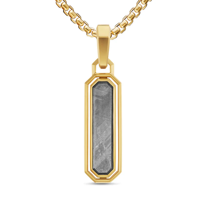 Streamline Inlay Amulet in 18K Yellow Gold with Meteorite and Grey Diamonds, 30.7mm - Image 2