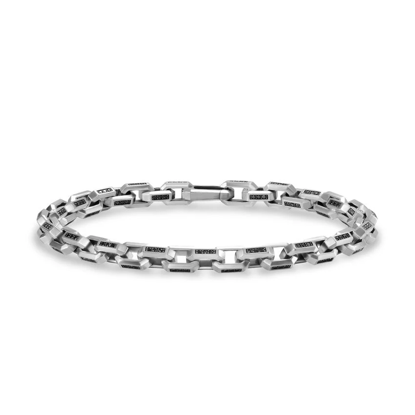 Streamline Link Bracelet in Sterling Silver with Black Diamonds, 5.5mm, Size Medium