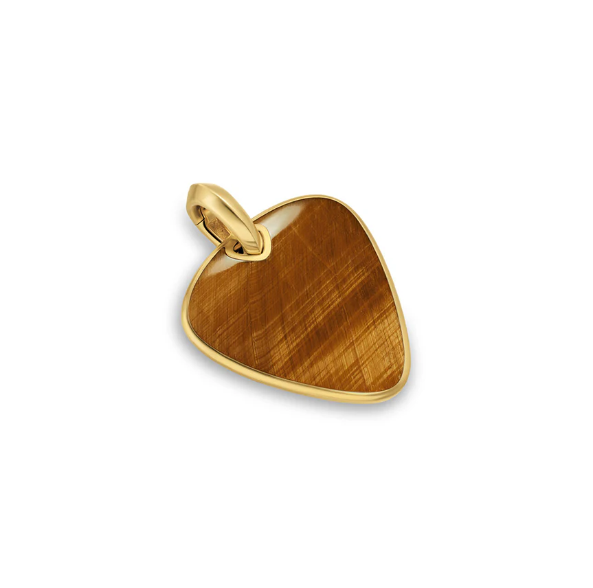 Streamline Pick Amulet in 18K Yellow Gold with Tiger's Eye, 31mm