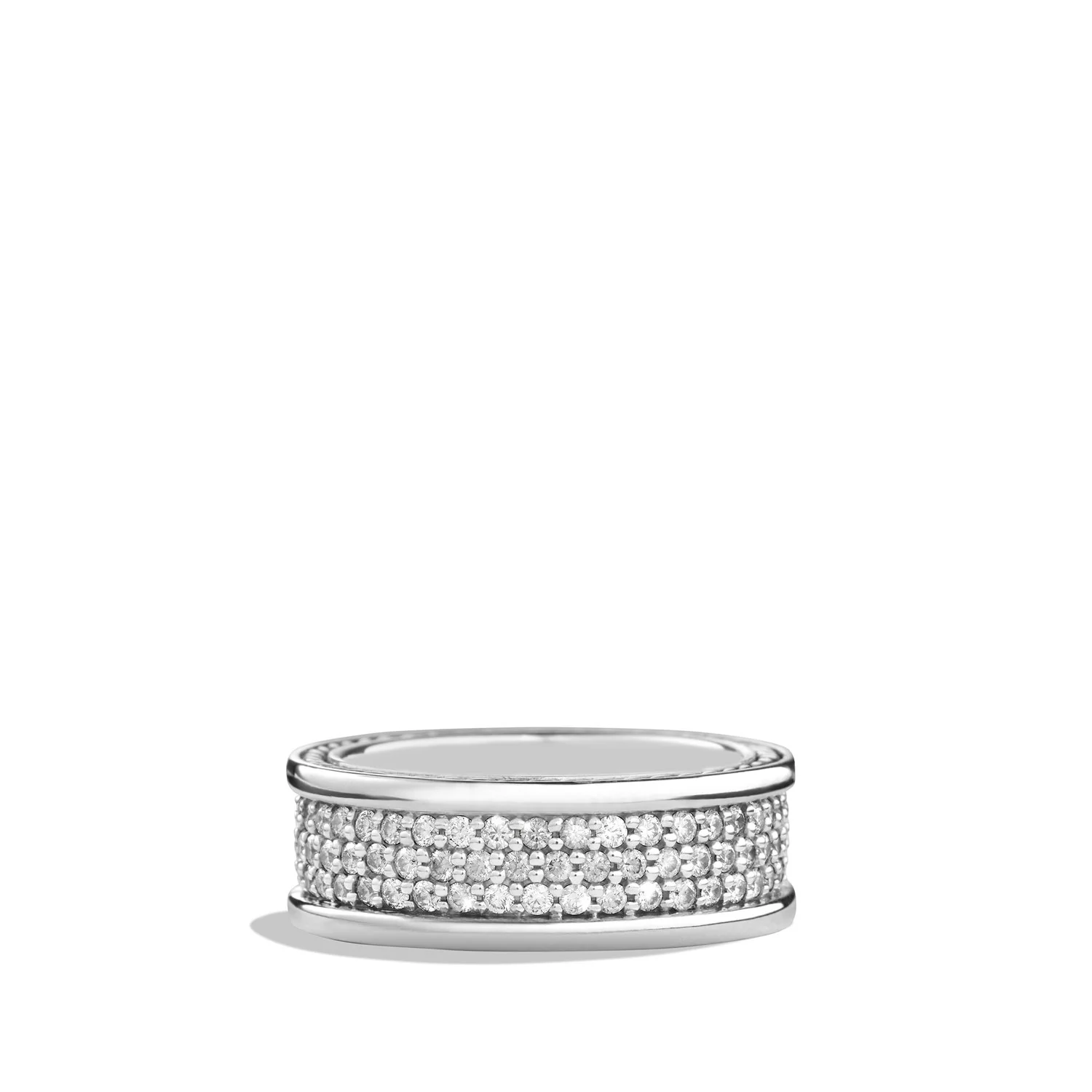 Streamline® Pavé Three Row Band in Silver with Diamonds, Size 8