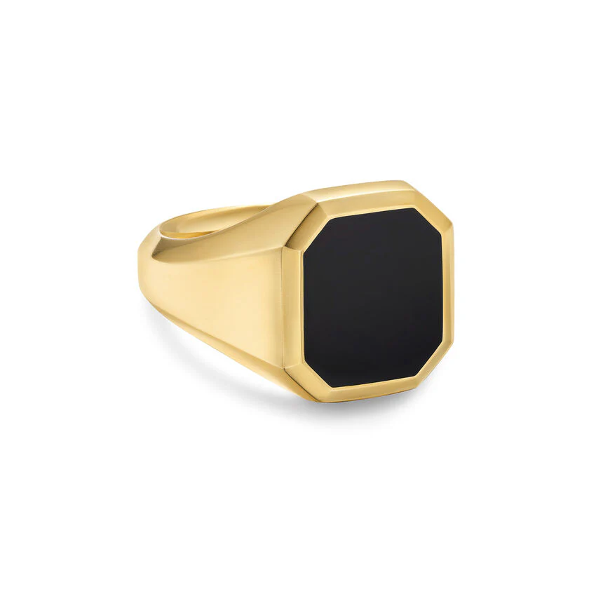 Streamline Signet Ring in 18K Yellow Gold with Black Onyx, 18mm, Size 9