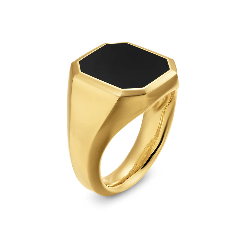 Streamline Signet Ring in 18K Yellow Gold with Black Onyx, 18mm, Size 9 - Image 2