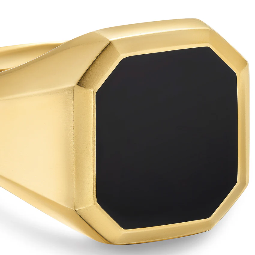 Streamline Signet Ring in 18K Yellow Gold with Black Onyx, 18mm, Size 9 - Image 3