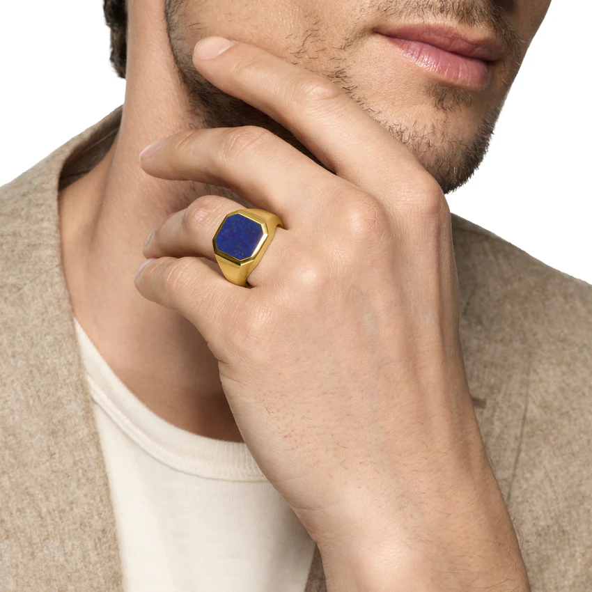 Streamline Signet Ring in 18K Yellow Gold with Lapis, 18mm, Size 10 - Image 4