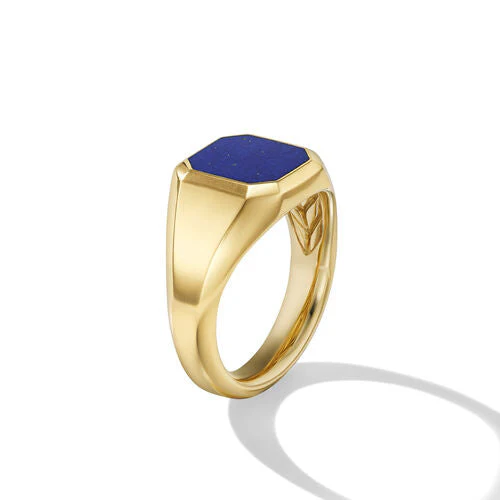 Streamline Signet Ring in 18K Yellow Gold with Lapis, Size 9 - Image 2