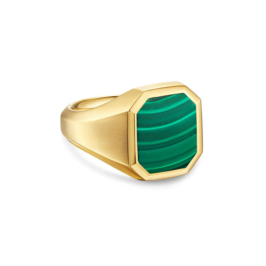 Streamline Signet Ring in 18K Yellow Gold with Malachite, 18mm, Size 9