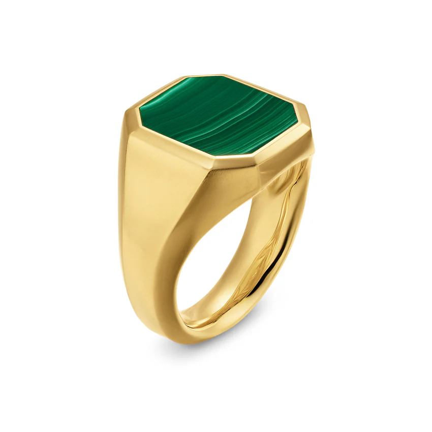 Streamline Signet Ring in 18K Yellow Gold with Malachite, 18mm, Size 9 - Image 2