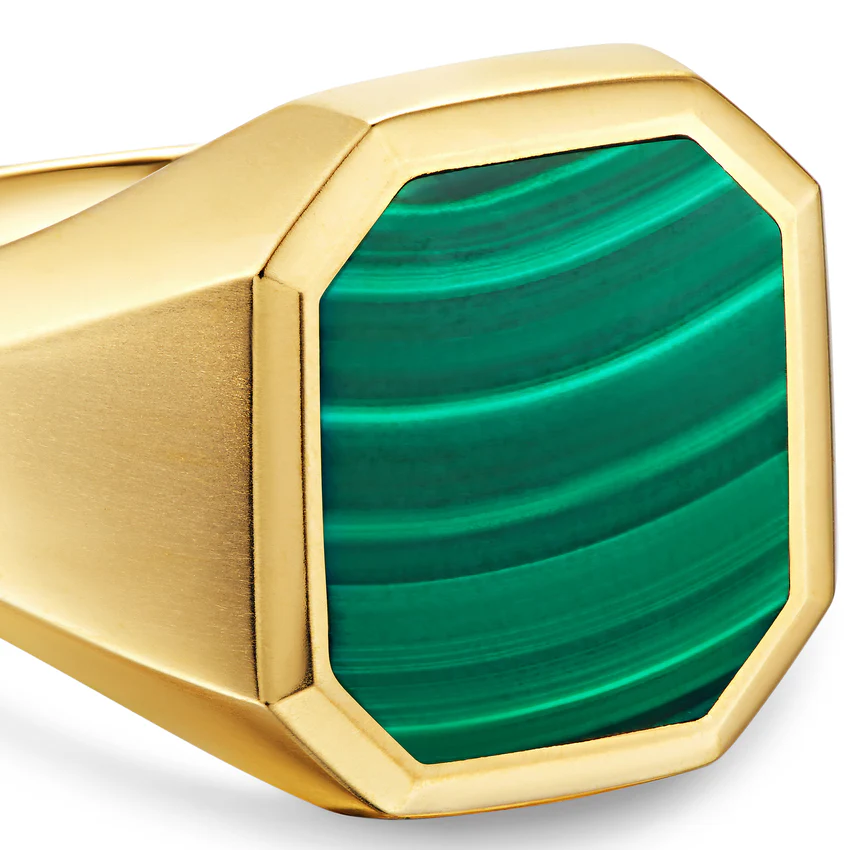 Streamline Signet Ring in 18K Yellow Gold with Malachite, 18mm, Size 9 - Image 3