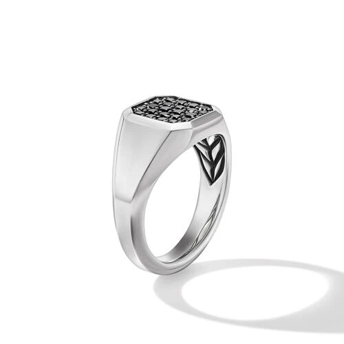 Streamline Signet Ring in Sterling Silver with Black Diamonds, Size 10 - Image 2