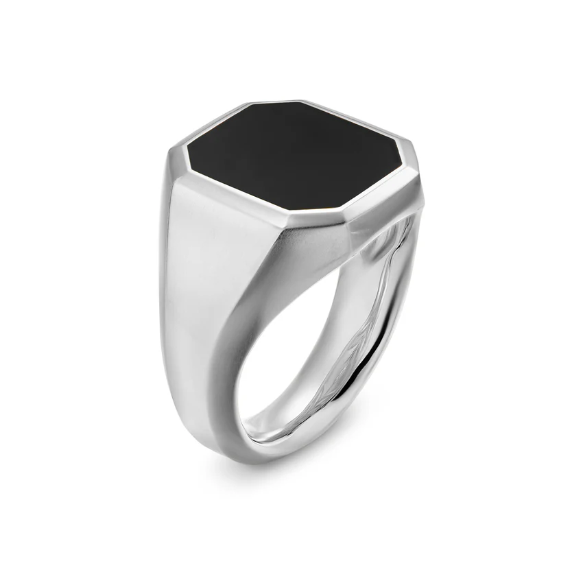 Streamline Signet Ring in Sterling Silver with Black Onyx, 18mm, Size 10.5 - Image 2
