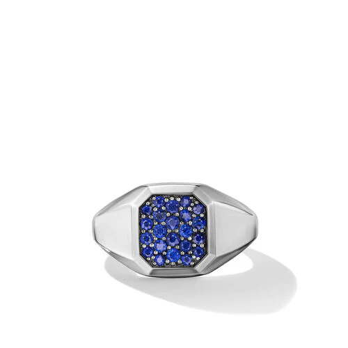 Streamline Signet Ring in Sterling Silver with Blue Sapphires, Size 10 - Image 3