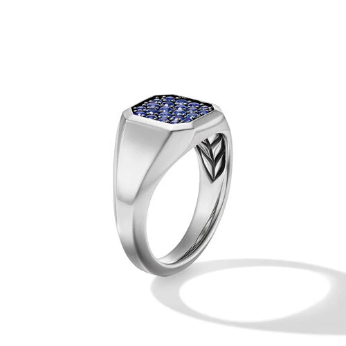 Streamline Signet Ring in Sterling Silver with Blue Sapphires, Size 9 - Image 2