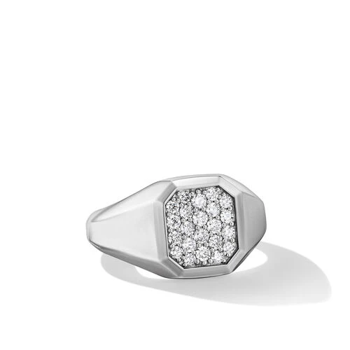 Streamline Signet Ring in Sterling Silver with Diamonds, Size 11