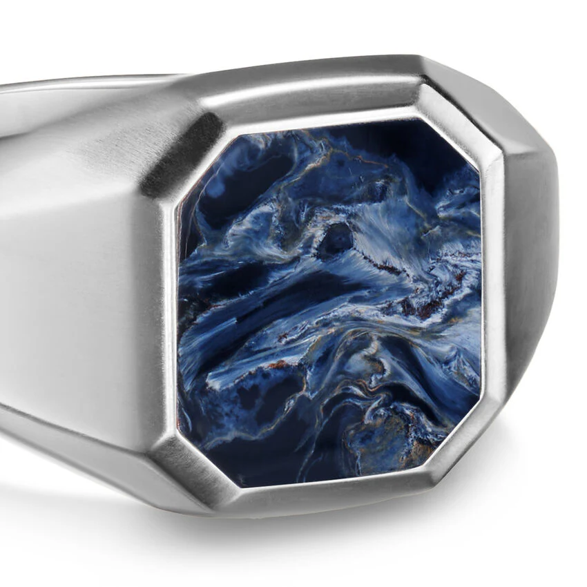 Streamline Signet Ring in Sterling Silver with Pietersite, 14mm, Size 10 - Image 2