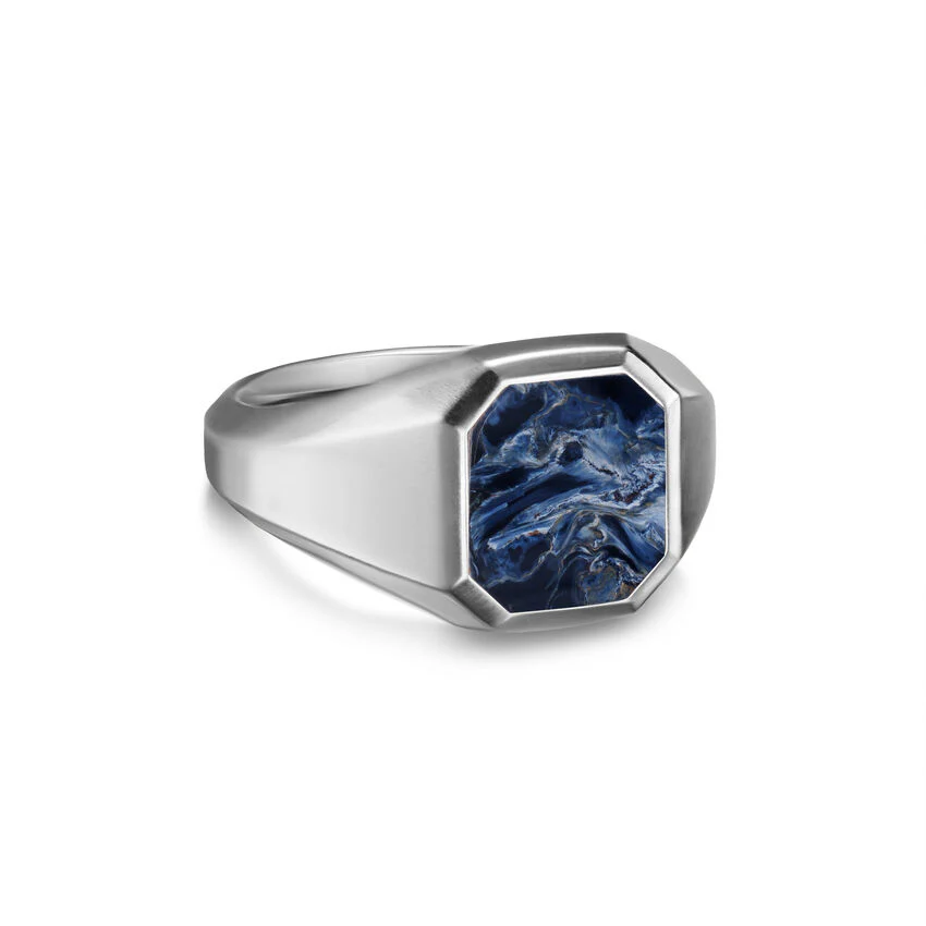 Streamline Signet Ring in Sterling Silver with Pietersite, 14mm, Size 9