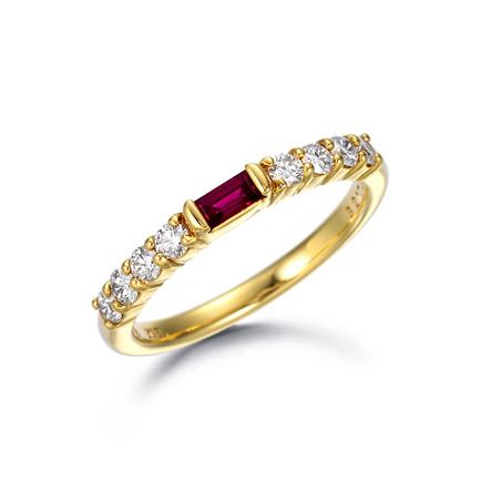 SUWA Yellow Gold Baguette Ruby and Diamond Anniversary Band