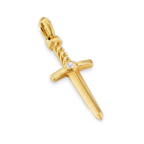 Sword Amulet in 18K Yellow Gold with Diamond, 45mm - Image 2