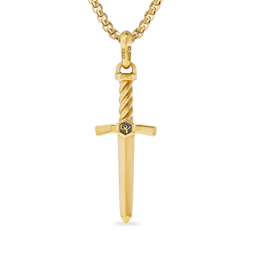 Sword Amulet in 18K Yellow Gold with Diamond, 45mm - Image 3