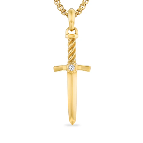 Sword Amulet in 18K Yellow Gold with Diamond, 45mm - Image 4