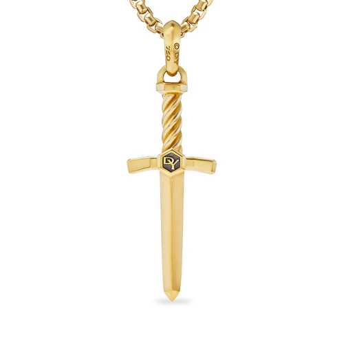 Sword Amulet in 18K Yellow Gold with Diamond, 45mm - Image 5
