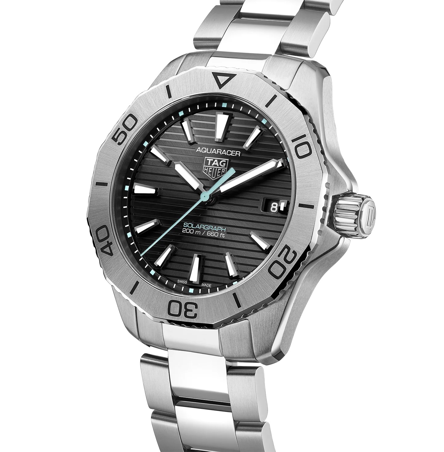 TAG Heuer Aquaracer Professional 200 Solargraph Watch with Black Sunray Brushed Dial - Image 2