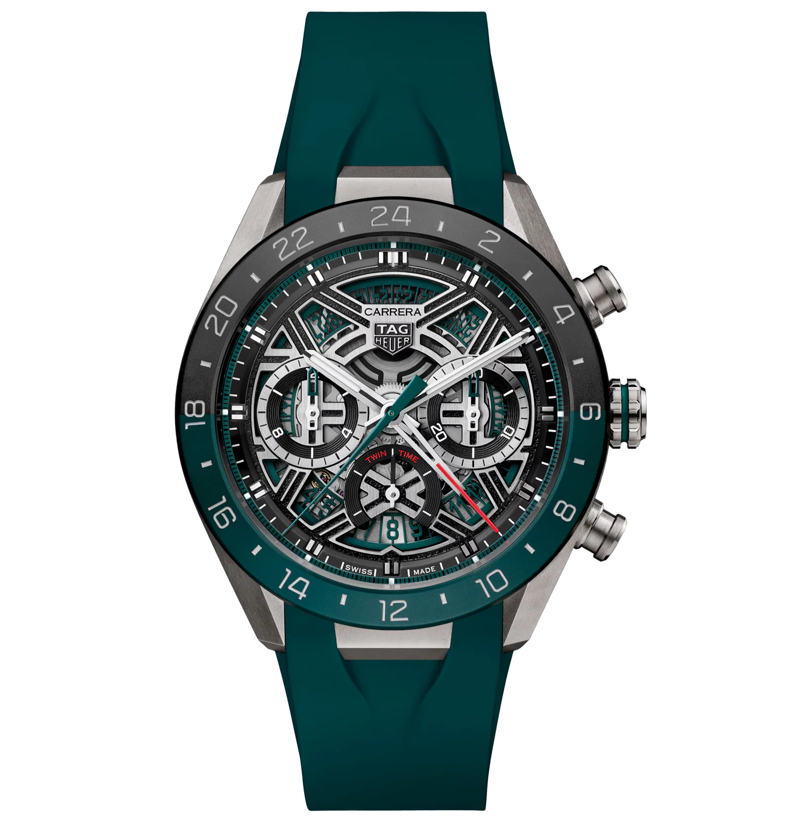 TAG Heuer Carrera Chronograph Extreme Sport Twin-Time Watch with Green Rubber Strap