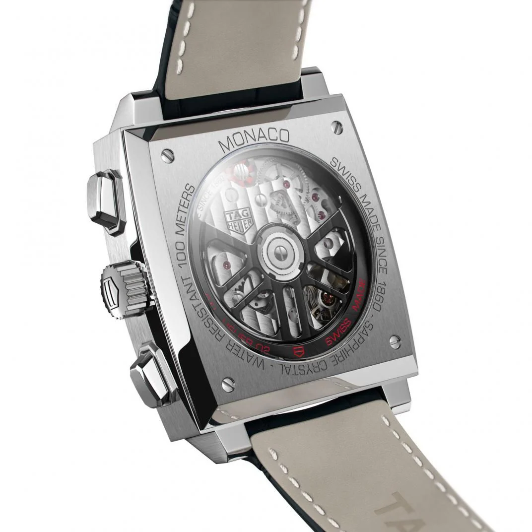 TAG Heuer Monaco Men's Calibre Heuer 02 Blue Dial Watch with Alligator Strap - Image 3
