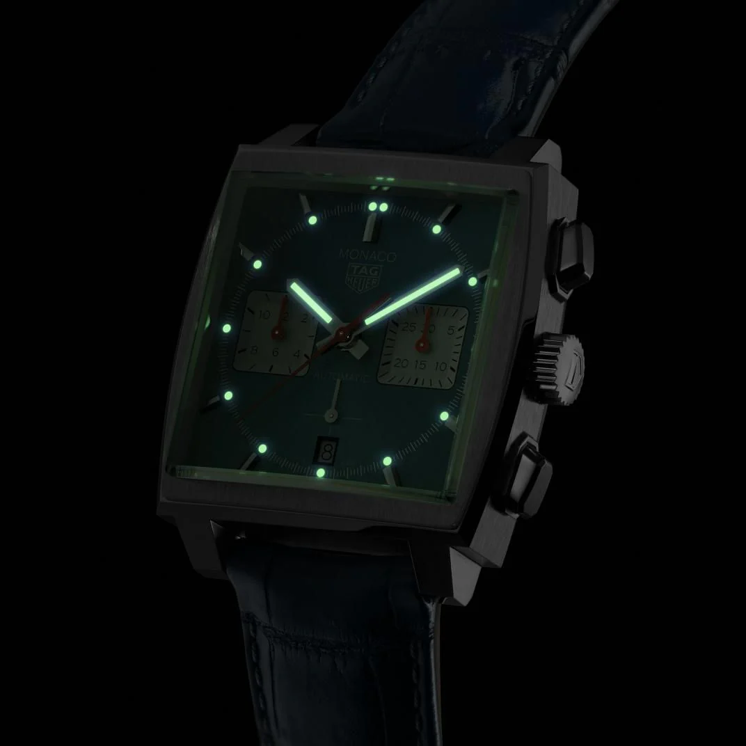TAG Heuer Monaco Men's Calibre Heuer 02 Blue Dial Watch with Alligator Strap - Image 4