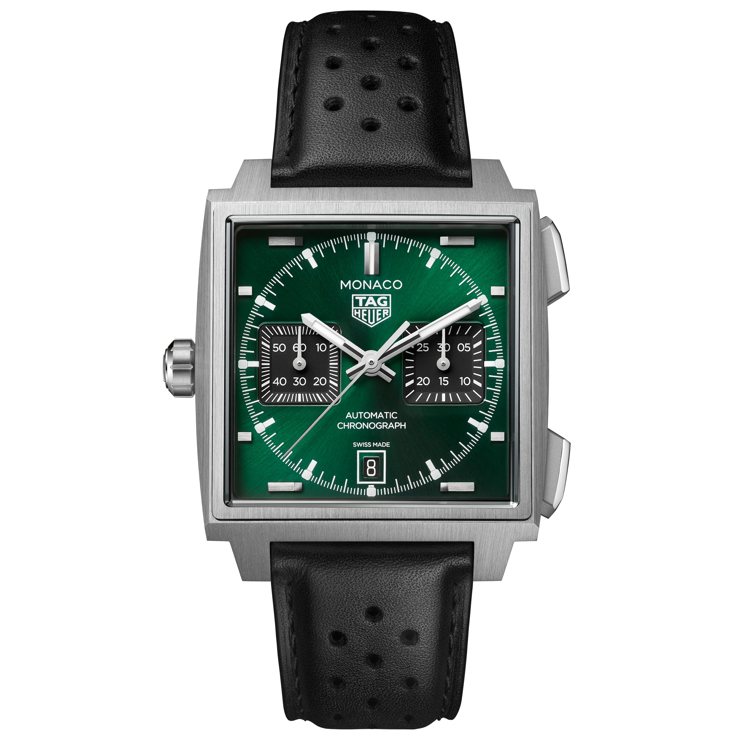 TAG Heuer Monaco Chronograph Watch with Sunray Brushed Green Dial