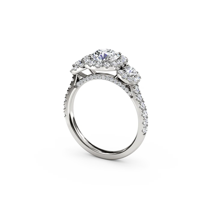 The Studio Collection Round Diamond Halo Three Stone Engagement Ring - Image 2