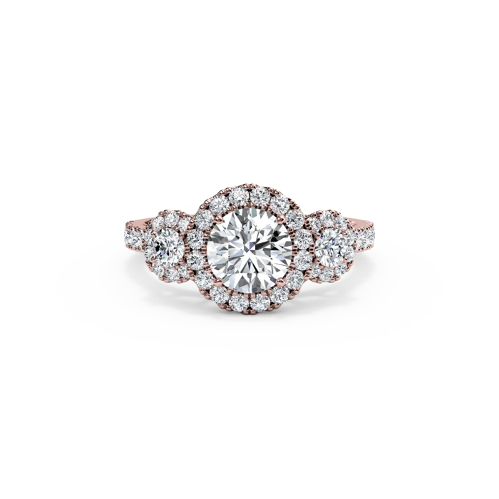 The Studio Collection Round Diamond Halo Three Stone Engagement Ring - Image 5