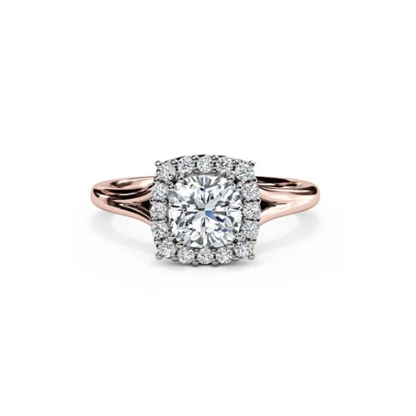 The Studio Collection Cushion and Round Diamond Halo Engagement Ring
