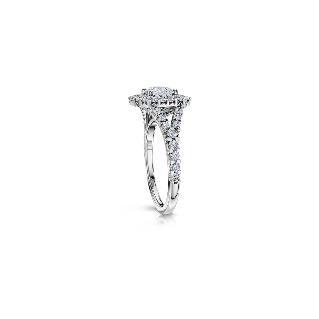 The Studio Collection Cushion Cut Diamond Double Halo Split Shank Engagement Ring - Image 2