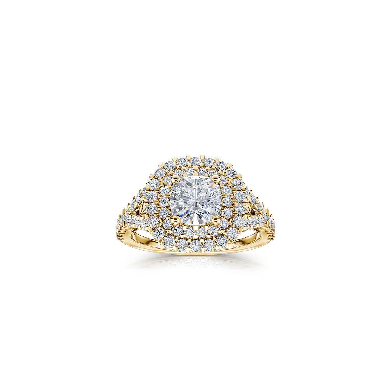 The Studio Collection Cushion Cut Diamond Double Halo Split Shank Engagement Ring - Image 4