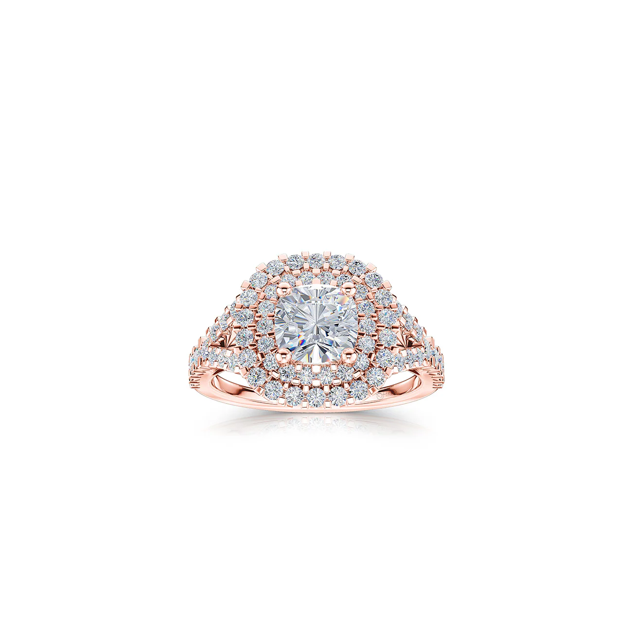 The Studio Collection Cushion Cut Diamond Double Halo Split Shank Engagement Ring - Image 5
