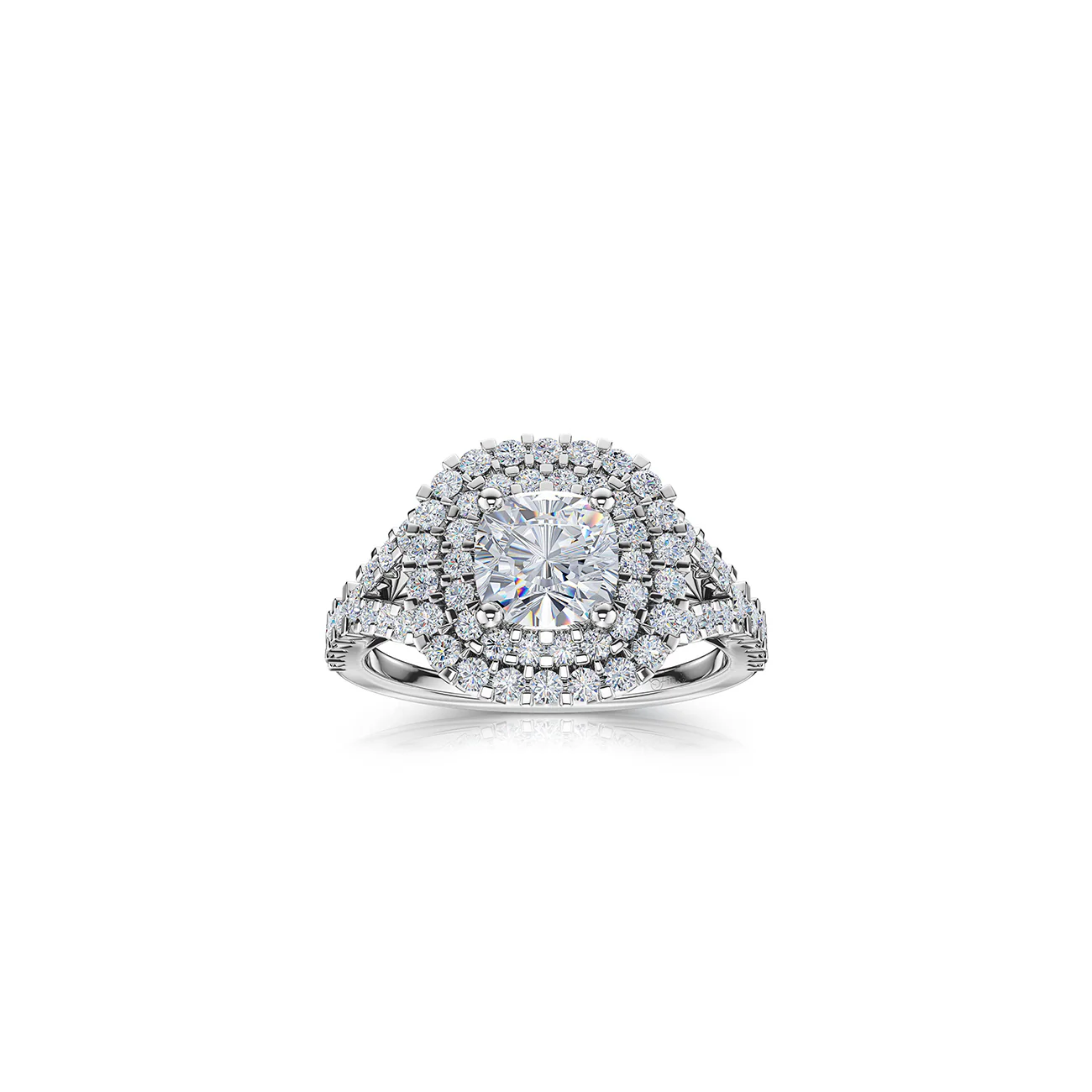 The Studio Collection Cushion Cut Diamond Double Halo Split Shank Engagement Ring - Image 6