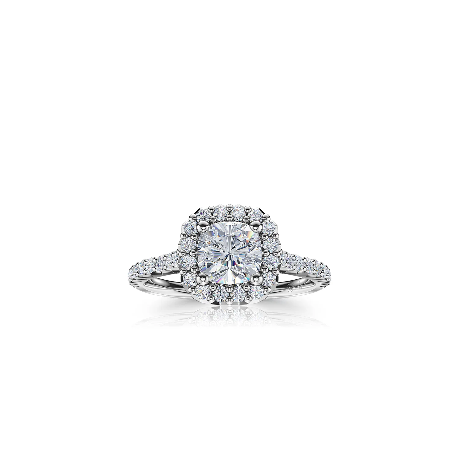 The Studio Collection Cushion Cut Diamond Halo and Diamond Shank Engagement Ring - Image 6