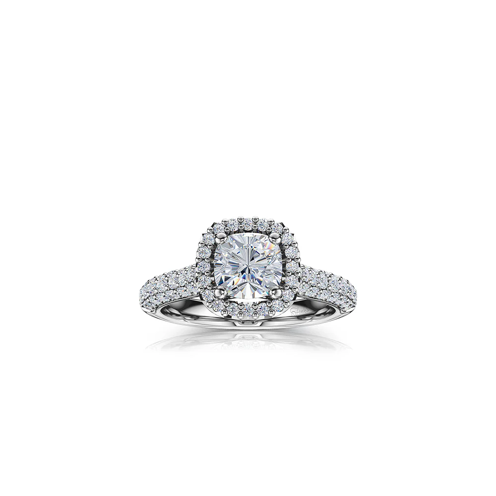 The Studio Collection Cushion Cut Diamond Halo Pavé Shank Engagement Ring - Image 6