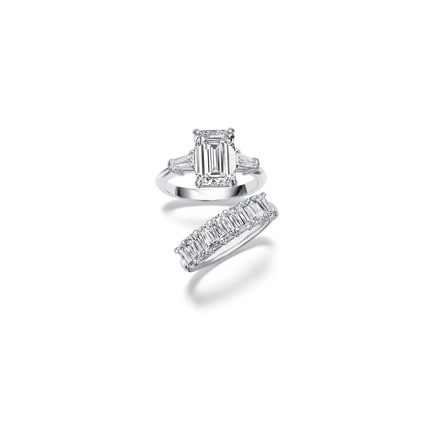 Fink's Exclusive Platinum Emerald and Baguette Side Stone Engagement Ring - Image 3
