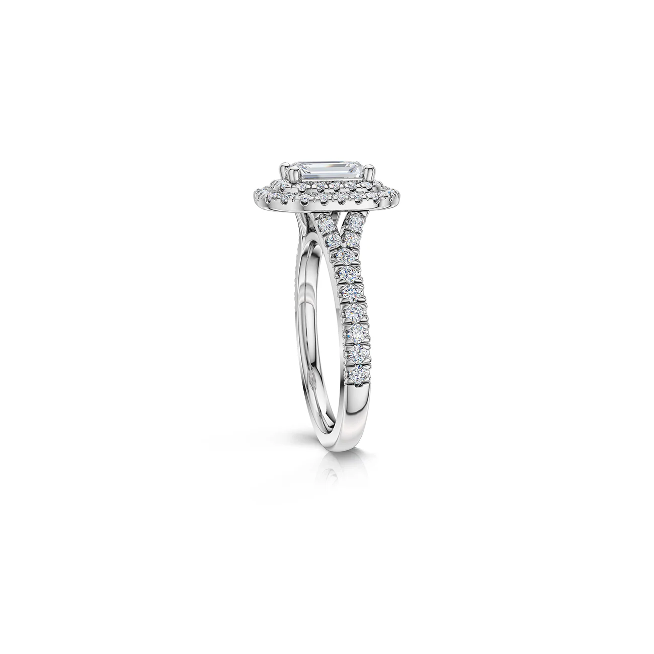 The Studio Collection Emerald Cut Center Diamond and Diamond Double Halo Engagement Ring - Image 2