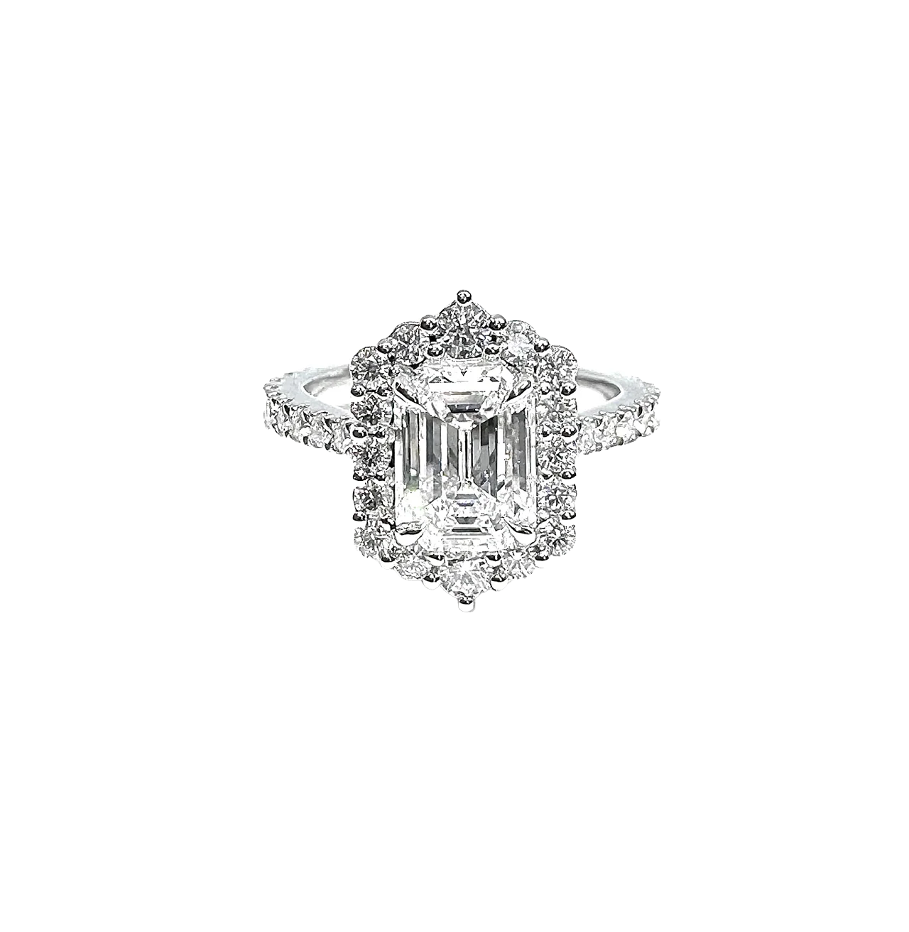 The Studio Collection Emerald Cut Diamond and Halo Engagement Ring in Platinum
