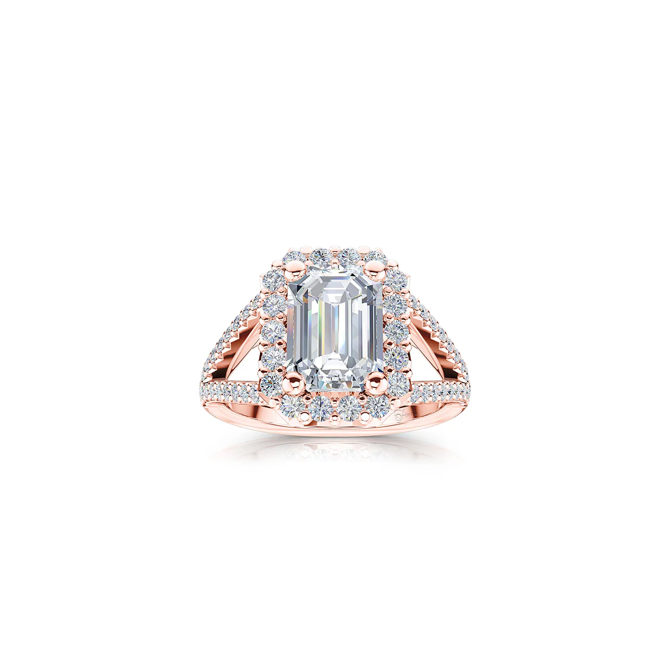 The Studio Collection Emerald Cut Diamond Cushion Halo Split Shank Engagement Ring - Image 5