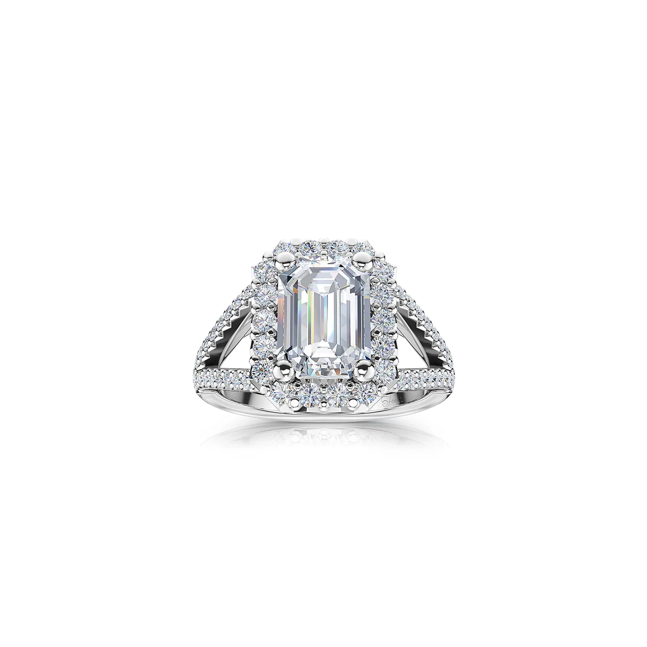 The Studio Collection Emerald Cut Diamond Cushion Halo Split Shank Engagement Ring - Image 6