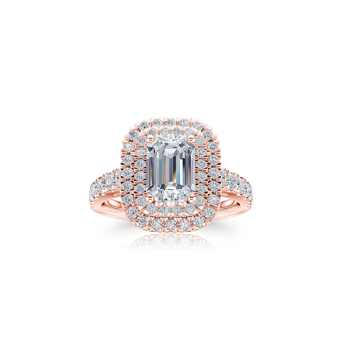 The Studio Collection Emerald Cut Diamond Double Halo Engagement Ring - Image 5