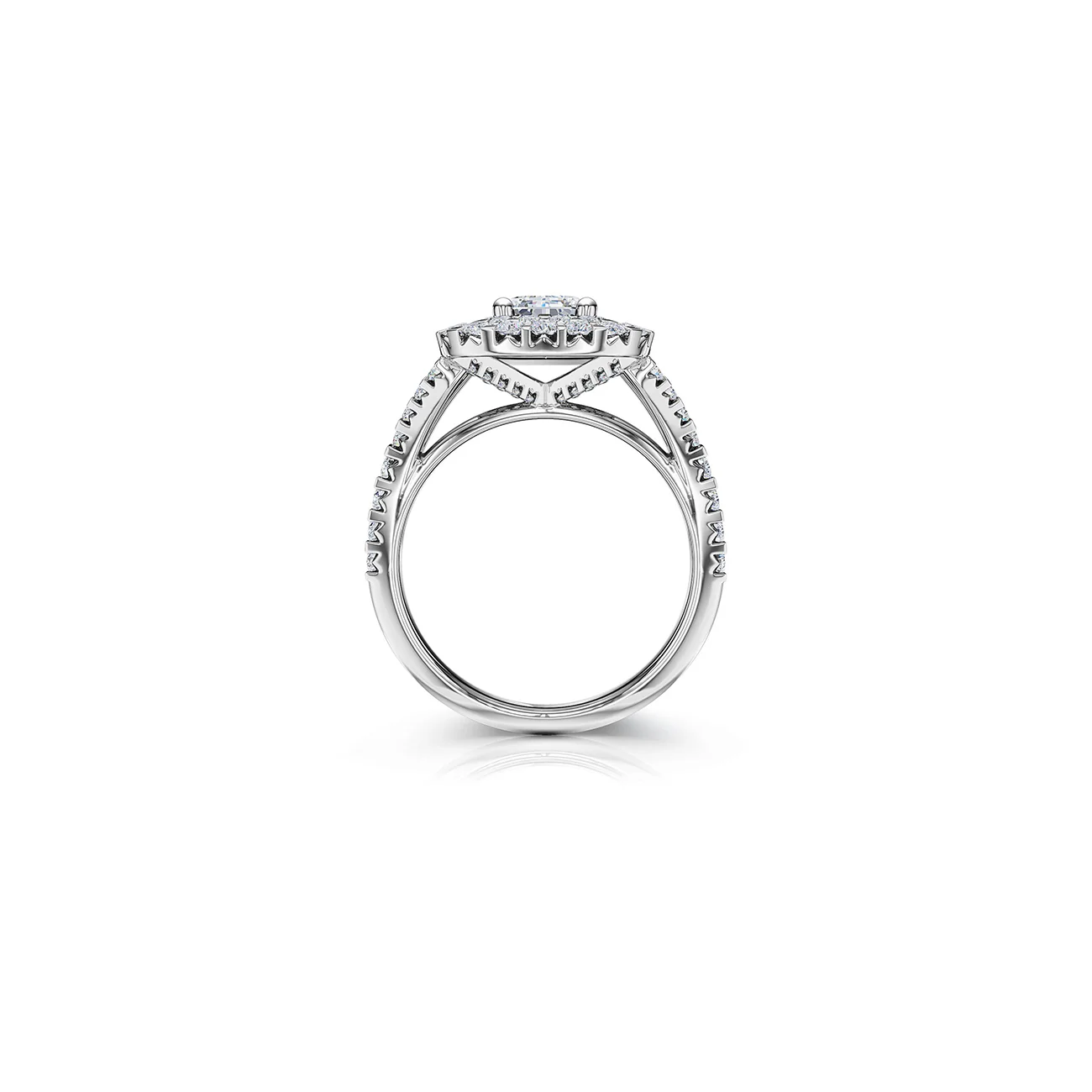 The Studio Collection Emerald Cut Diamond Double Halo Split Shank Engagement Ring - Image 2