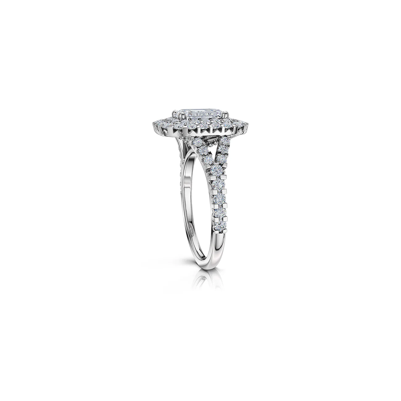 The Studio Collection Emerald Cut Diamond Double Halo Split Shank Engagement Ring - Image 3